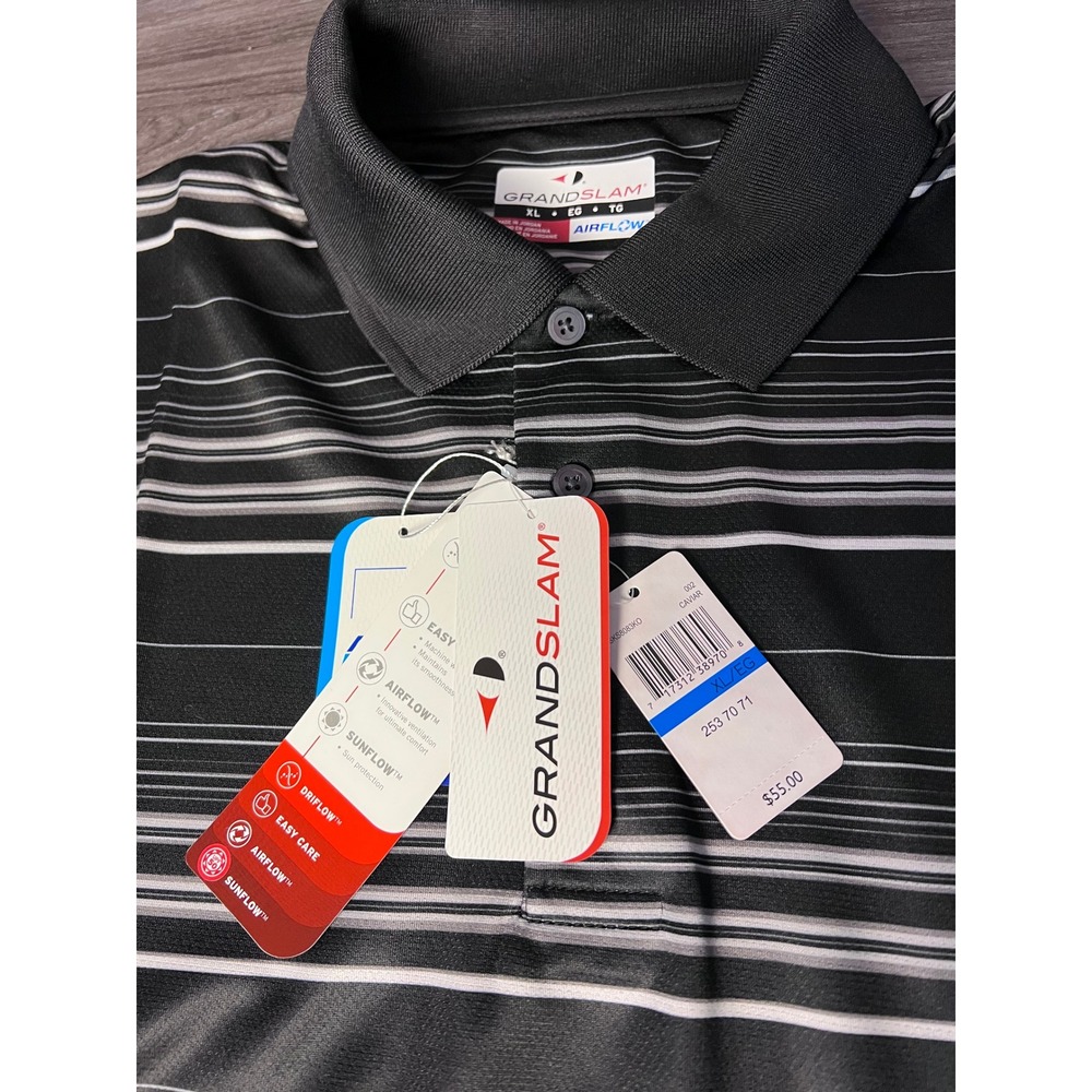 Grand Slam Airflow Striped Golf Polo NWT Black Gray Men's XL Performance - Picture 5 of 8
